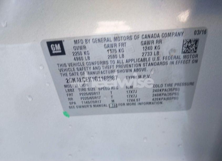 Photo 9 of 2016 Chevrolet Equinox LT (VIN 2GNALCEK1G1168887)