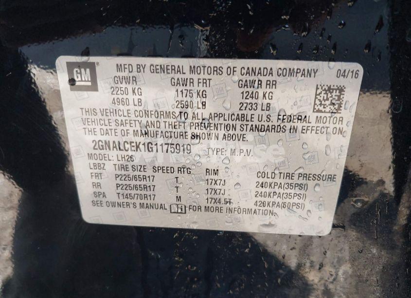 Photo 9 of 2016 Chevrolet Equinox LT (VIN 2GNALCEK1G1175919)