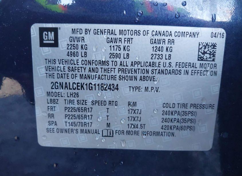 Photo 9 of 2016 Chevrolet Equinox LT (VIN 2GNALCEK1G1182434)