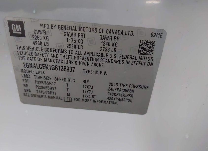Photo 9 of 2016 Chevrolet Equinox LT (VIN 2GNALCEK1G6138937)