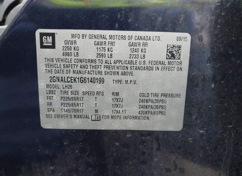 Photo 9 of 2016 Chevrolet Equinox LT (VIN 2GNALCEK1G6140199)