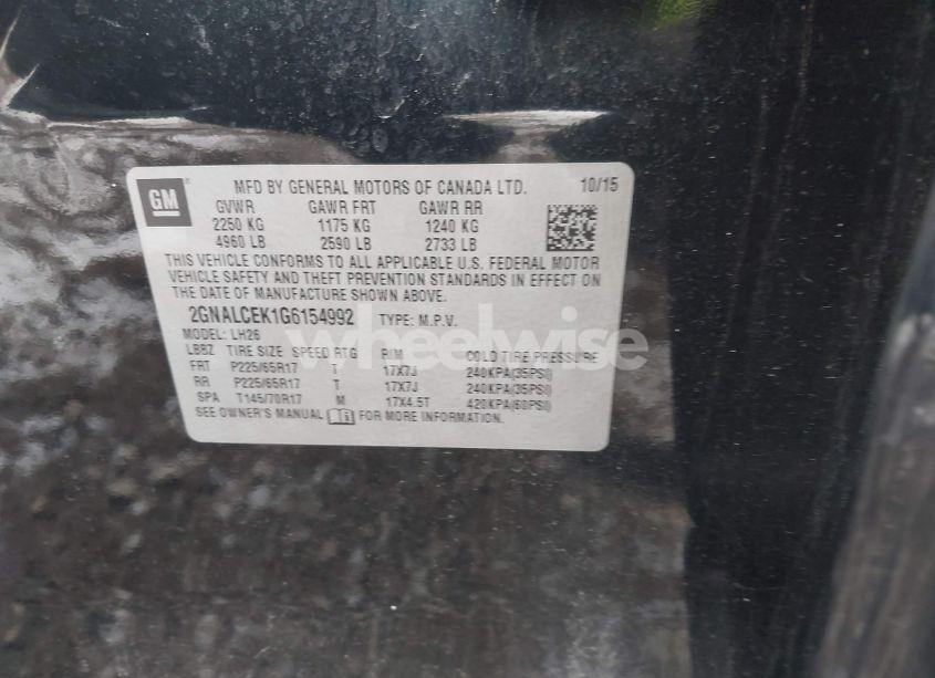 Photo 9 of 2016 Chevrolet Equinox LT (VIN 2GNALCEK1G6154992)