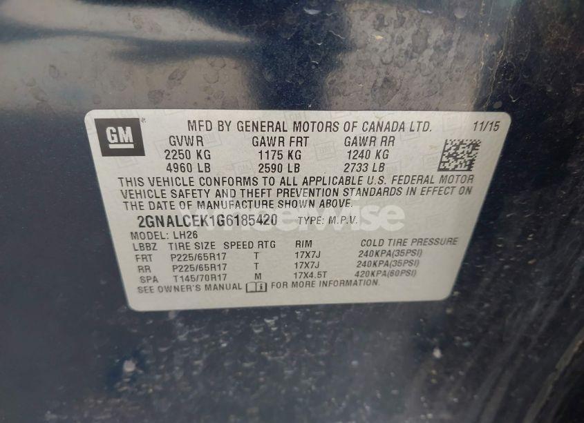 Photo 9 of 2016 Chevrolet Equinox LT (VIN 2GNALCEK1G6185420)