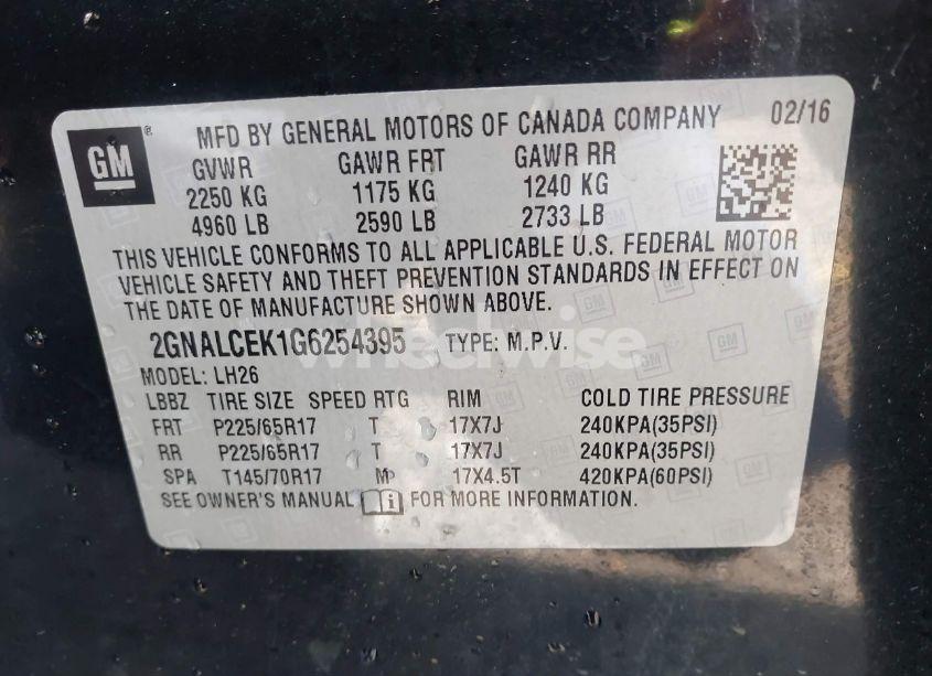 Photo 9 of 2016 Chevrolet Equinox LT (VIN 2GNALCEK1G6254395)