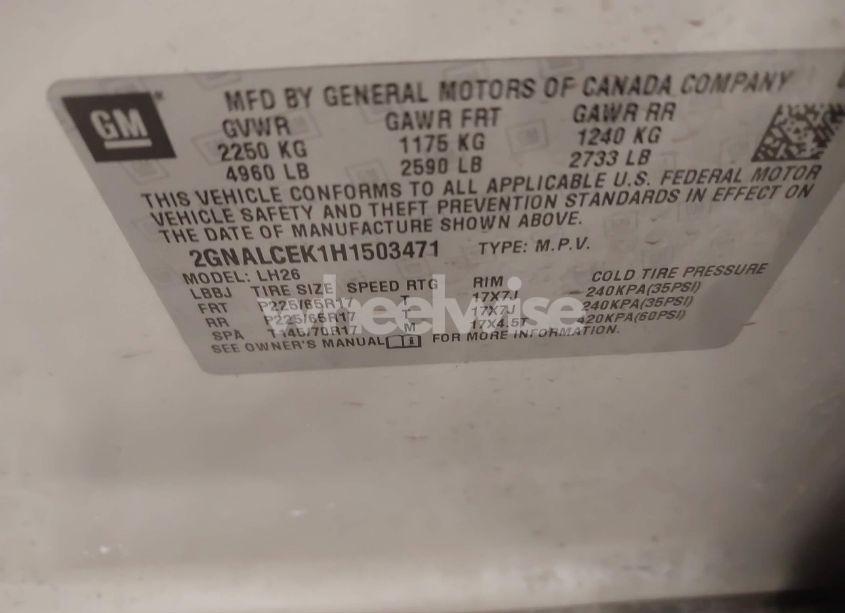 Photo 9 of 2017 Chevrolet Equinox LT (VIN 2GNALCEK1H1503471)