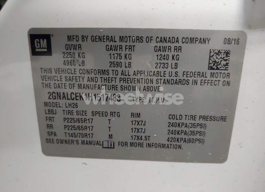 Photo 9 of 2017 Chevrolet Equinox LT (VIN 2GNALCEK1H1517483)