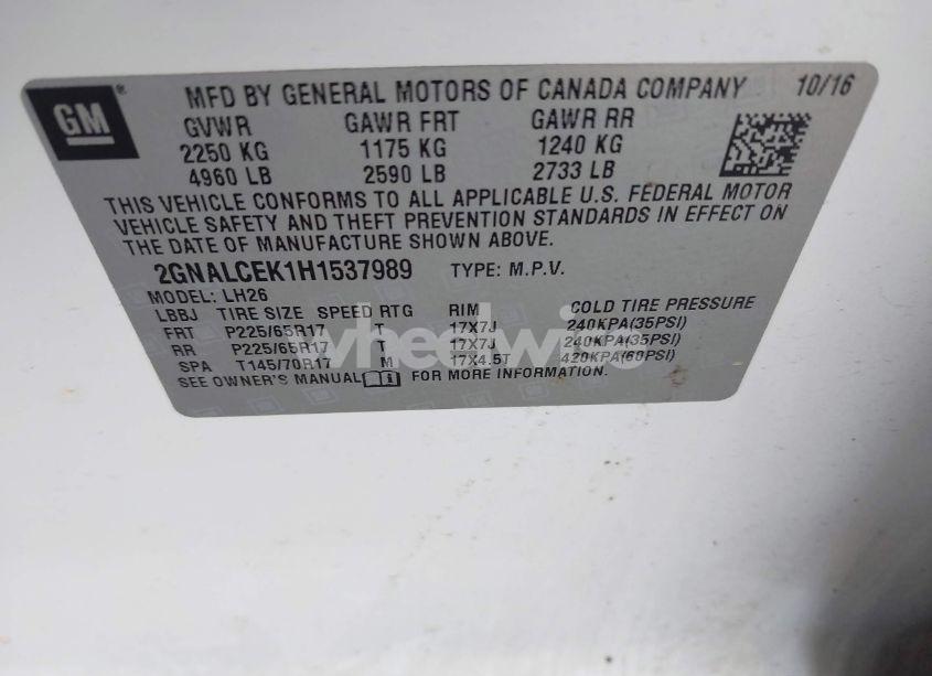 Photo 9 of 2017 Chevrolet Equinox LT (VIN 2GNALCEK1H1537989)