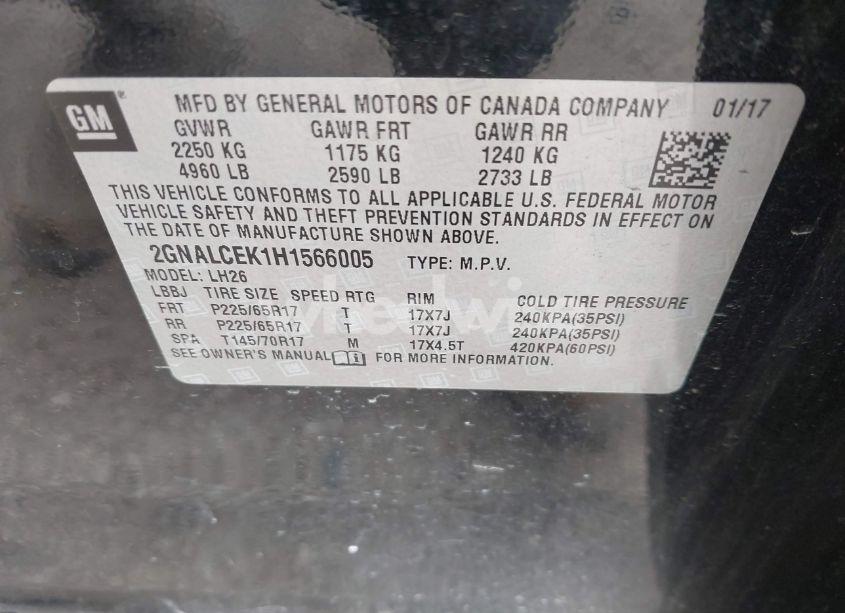 Photo 9 of 2017 Chevrolet Equinox LT (VIN 2GNALCEK1H1566005)