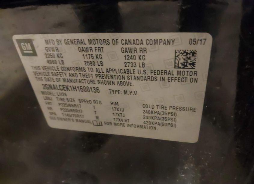 Photo 9 of 2017 Chevrolet Equinox LT (VIN 2GNALCEK1H1600136)