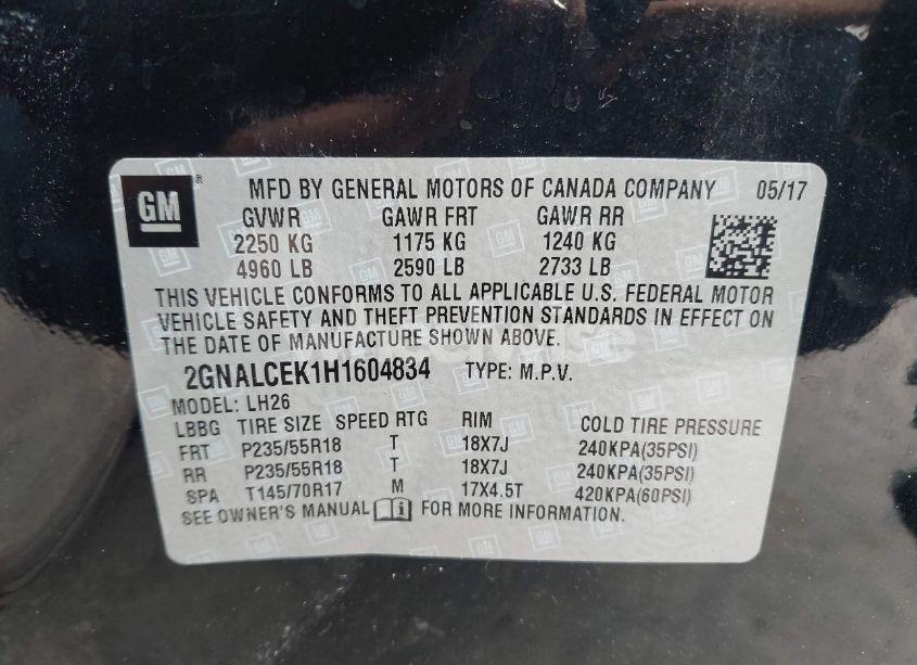 Photo 9 of 2017 Chevrolet Equinox LT (VIN 2GNALCEK1H1604834)