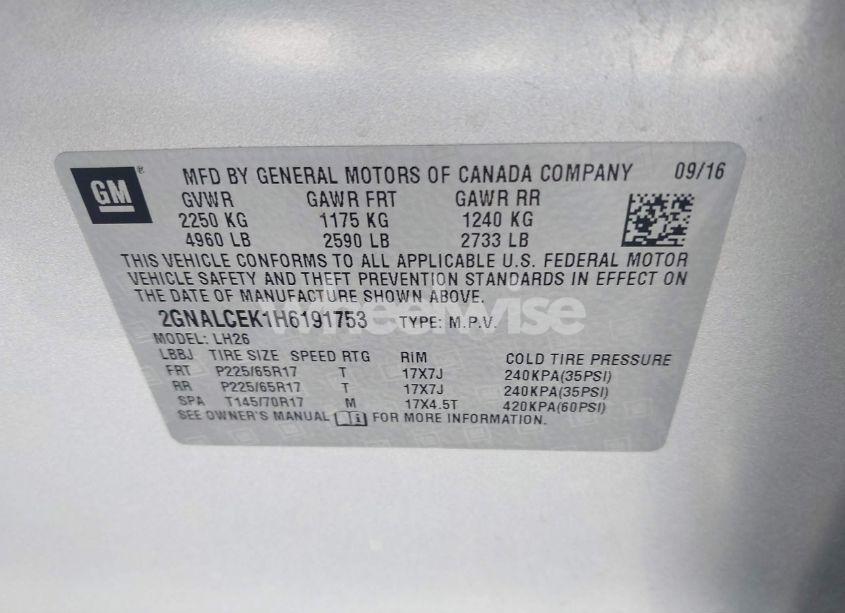 Photo 9 of 2017 Chevrolet Equinox LT (VIN 2GNALCEK1H6191753)