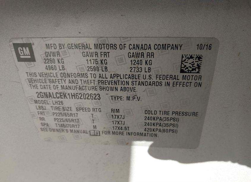 Photo 9 of 2017 Chevrolet Equinox LT (VIN 2GNALCEK1H6202623)