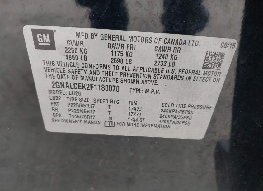 Photo 9 of 2015 Chevrolet Equinox 2LT (VIN 2GNALCEK2F1180870)