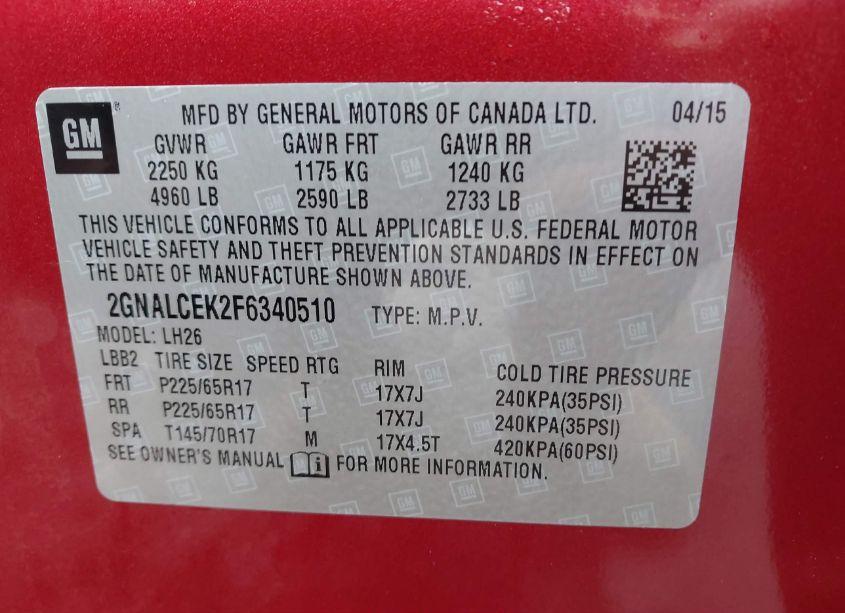 Photo 9 of 2015 Chevrolet Equinox 2LT (VIN 2GNALCEK2F6340510)