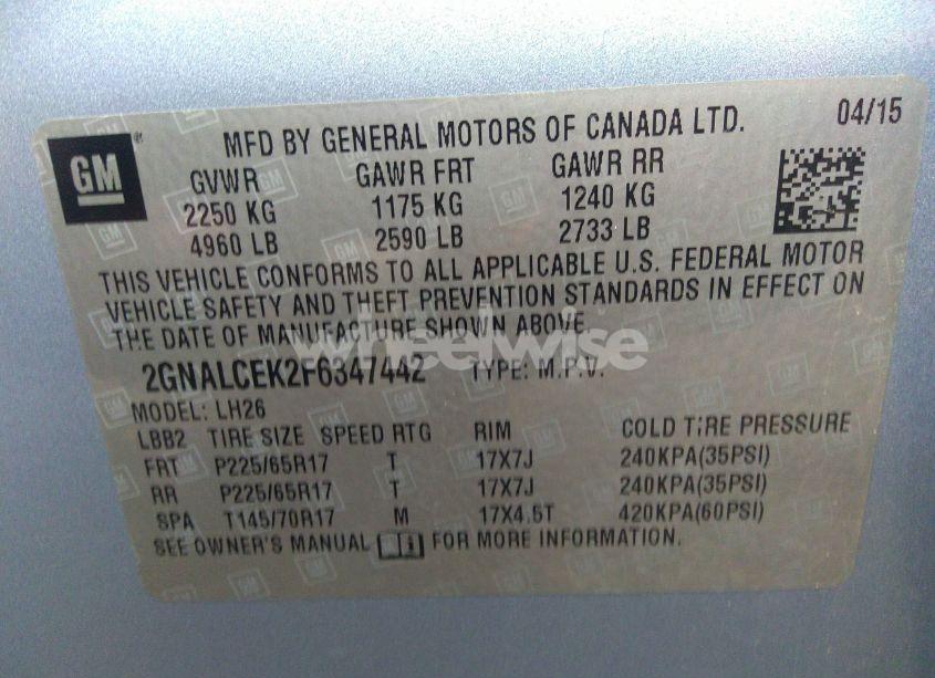 Photo 9 of 2015 Chevrolet Equinox 2LT (VIN 2GNALCEK2F6347442)