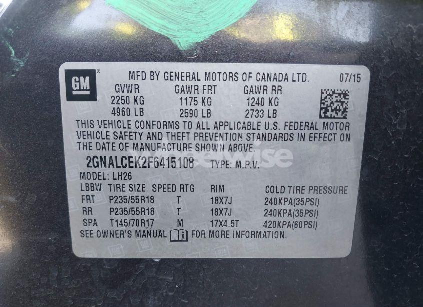 Photo 9 of 2015 Chevrolet Equinox 2LT (VIN 2GNALCEK2F6415108)