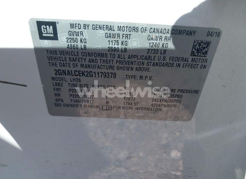 Photo 9 of 2016 Chevrolet Equinox LT (VIN 2GNALCEK2G1179378)