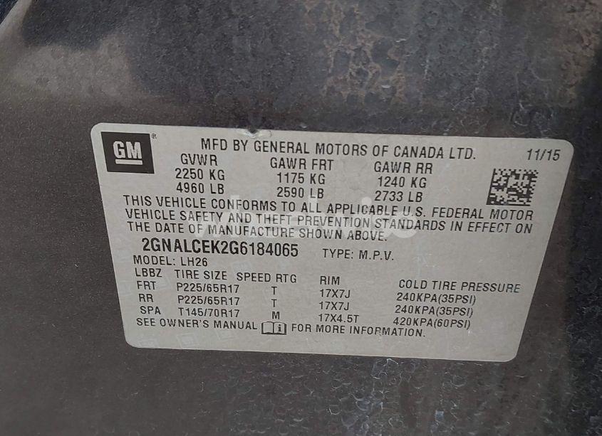 Photo 9 of 2016 Chevrolet Equinox LT (VIN 2GNALCEK2G6184065)