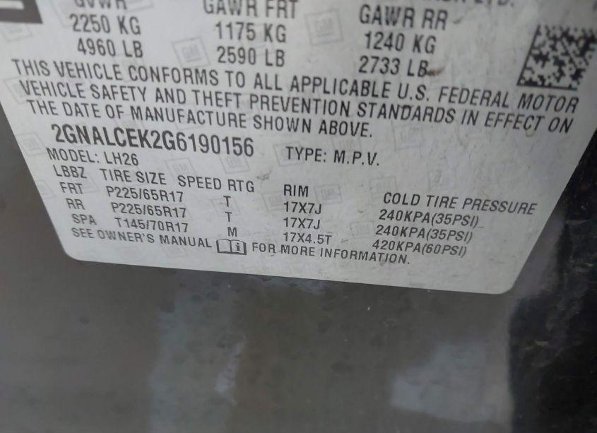 Photo 9 of 2016 Chevrolet Equinox LT (VIN 2GNALCEK2G6190156)