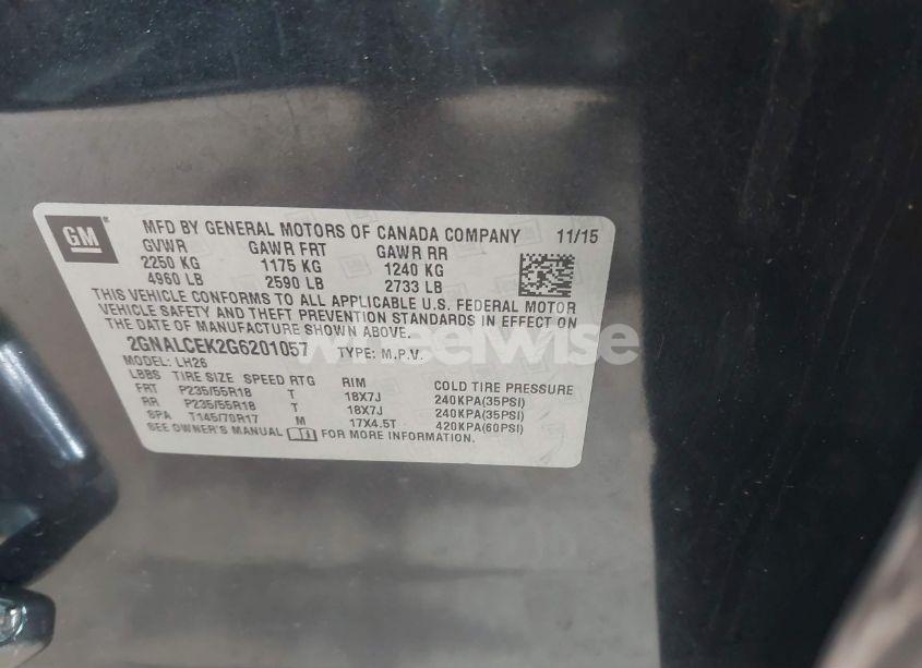 Photo 9 of 2016 Chevrolet Equinox LT (VIN 2GNALCEK2G6201057)