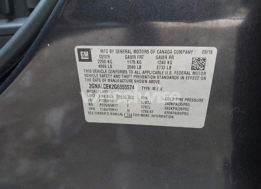 Photo 9 of 2016 Chevrolet Equinox LT (VIN 2GNALCEK2G6355574)