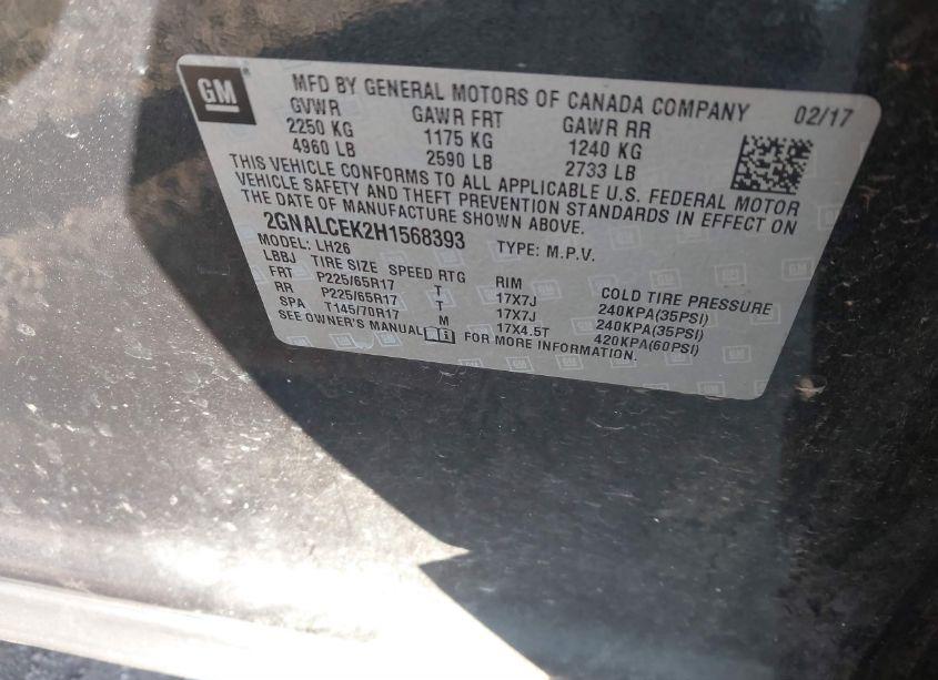 Photo 9 of 2017 Chevrolet Equinox LT (VIN 2GNALCEK2H1568393)