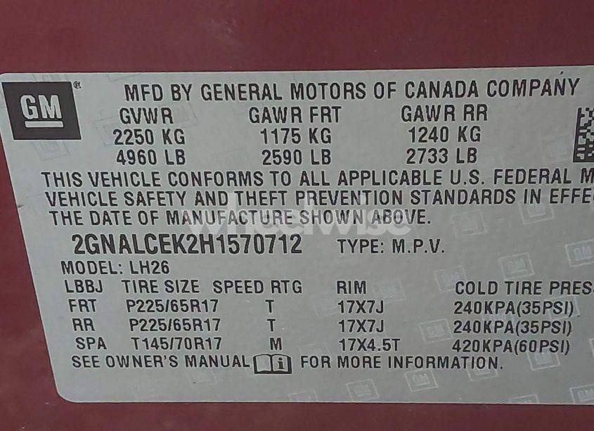 Photo 9 of 2017 Chevrolet Equinox LT (VIN 2GNALCEK2H1570712)