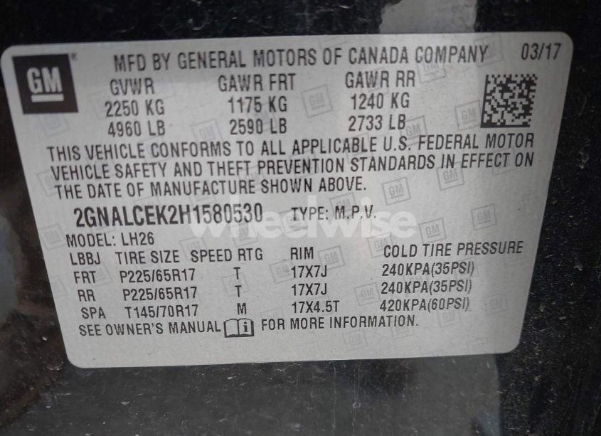 Photo 9 of 2017 Chevrolet Equinox LT (VIN 2GNALCEK2H1580530)