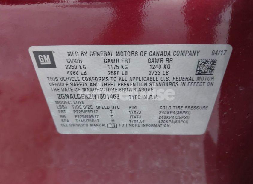 Photo 9 of 2017 Chevrolet Equinox LT (VIN 2GNALCEK2H1591463)