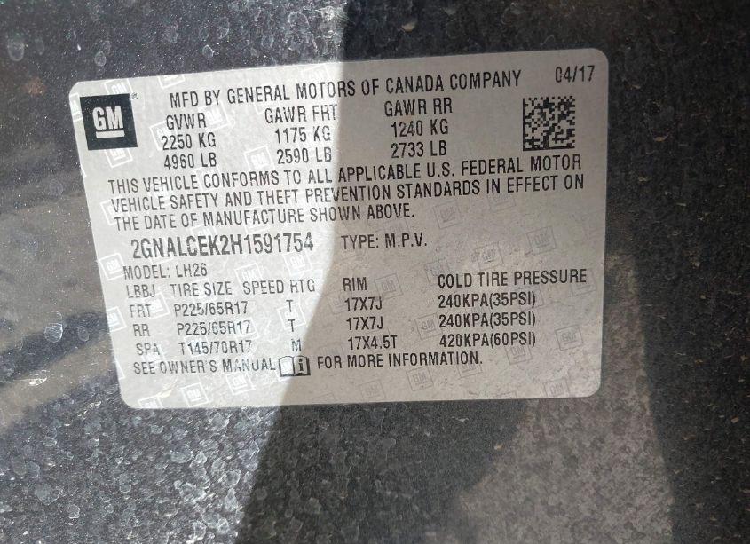 Photo 9 of 2017 Chevrolet Equinox LT (VIN 2GNALCEK2H1591754)