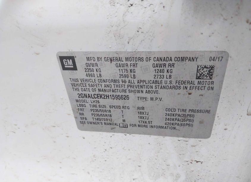 Photo 9 of 2017 Chevrolet Equinox LT (VIN 2GNALCEK2H1595626)