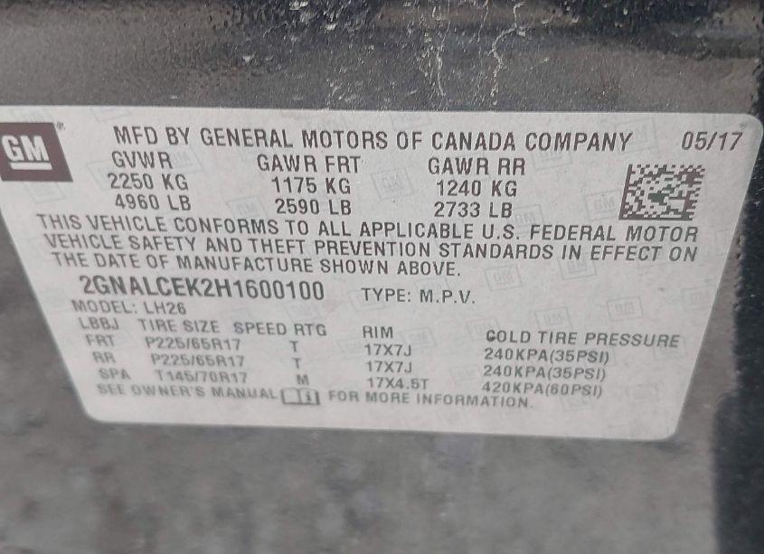 Photo 9 of 2017 Chevrolet Equinox LT (VIN 2GNALCEK2H1600100)