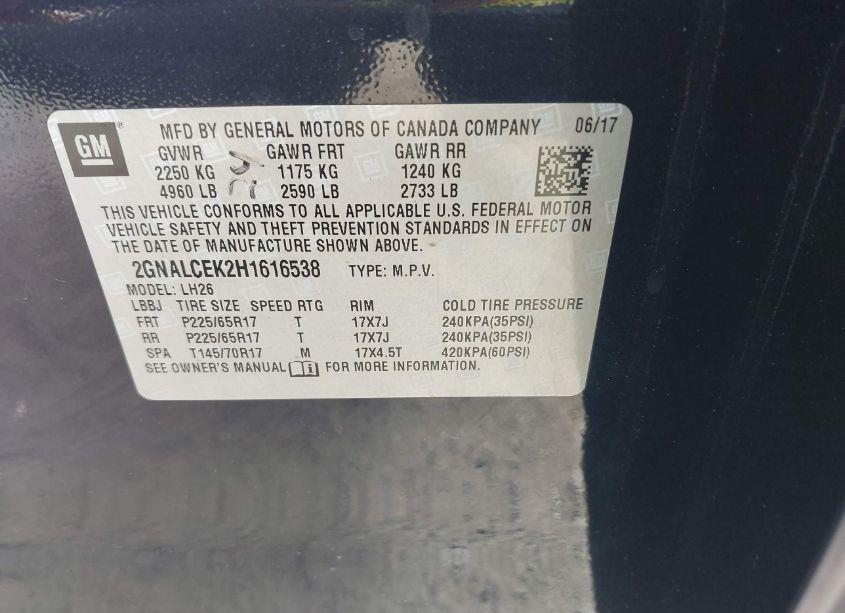 Photo 9 of 2017 Chevrolet Equinox LT (VIN 2GNALCEK2H1616538)