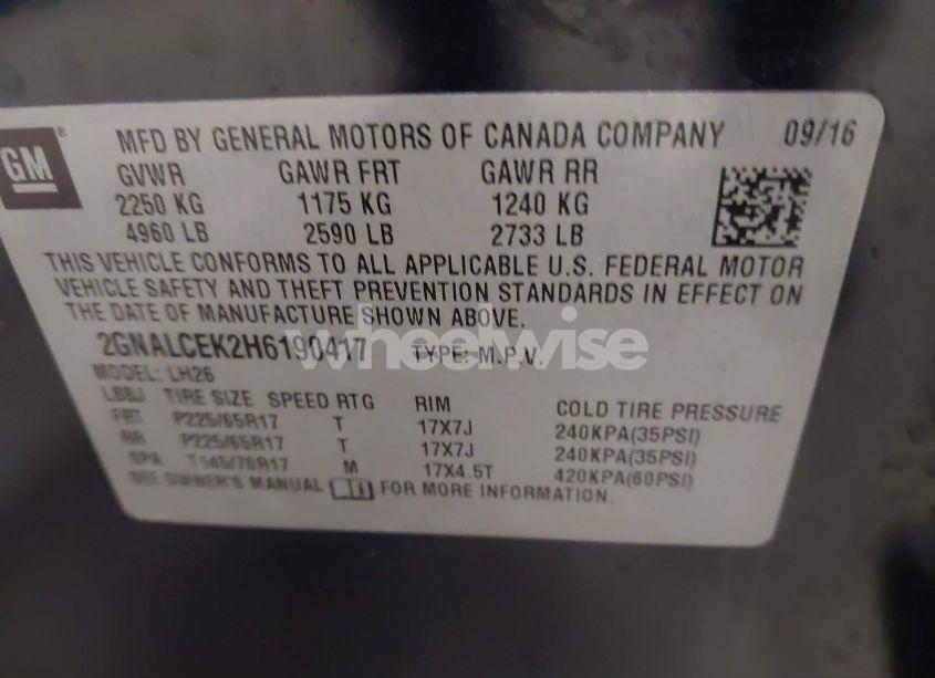 Photo 9 of 2017 Chevrolet Equinox LT (VIN 2GNALCEK2H6190417)