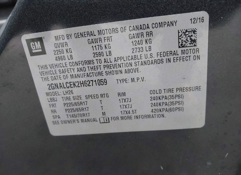 Photo 9 of 2017 Chevrolet Equinox LT (VIN 2GNALCEK2H6271059)