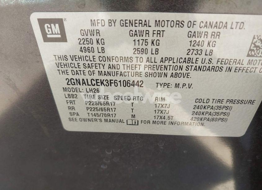 Photo 9 of 2015 Chevrolet Equinox 2LT (VIN 2GNALCEK3F6106442)