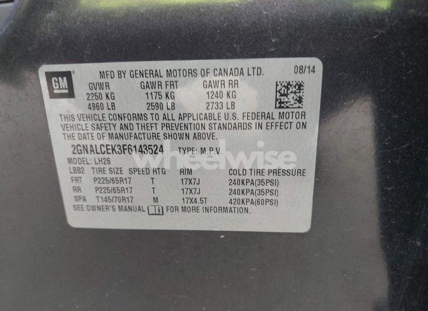 Photo 9 of 2015 Chevrolet Equinox 2LT (VIN 2GNALCEK3F6143524)