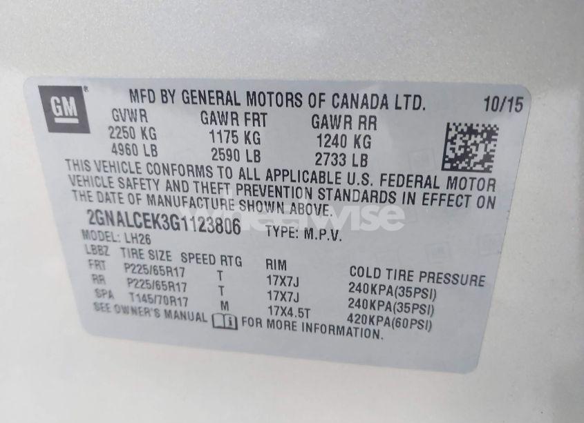 Photo 9 of 2016 Chevrolet Equinox LT (VIN 2GNALCEK3G1123806)