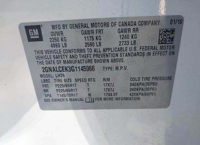 Photo 9 of 2016 Chevrolet Equinox LT (VIN 2GNALCEK3G1145966)