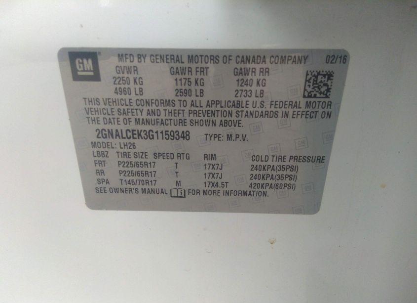 Photo 9 of 2016 Chevrolet Equinox LT (VIN 2GNALCEK3G1159348)