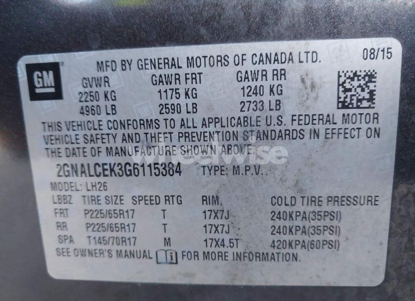 Photo 9 of 2016 Chevrolet Equinox LT (VIN 2GNALCEK3G6115384)