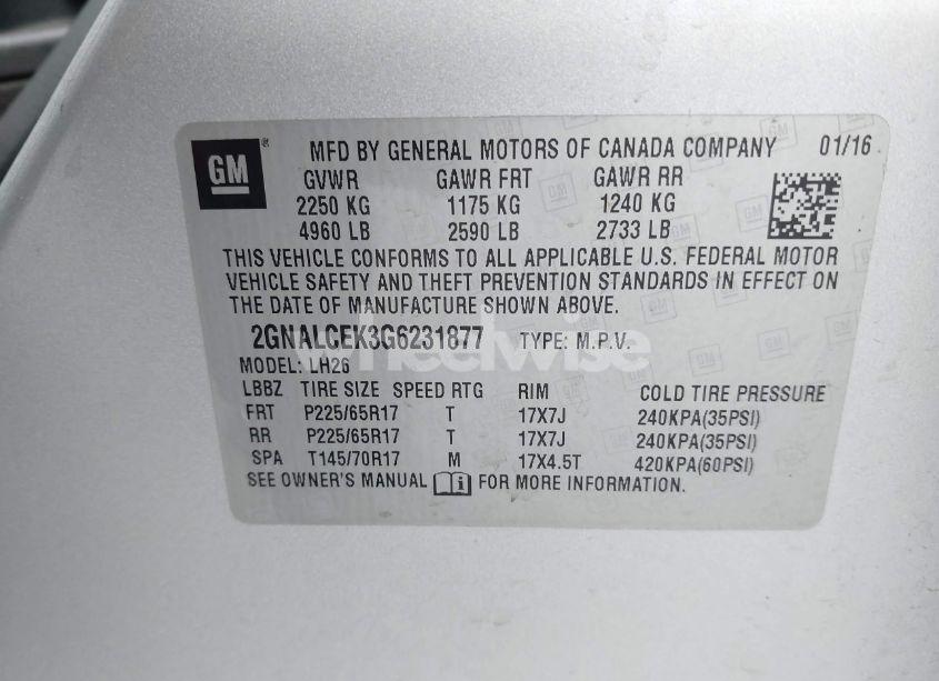 Photo 9 of 2016 Chevrolet Equinox LT (VIN 2GNALCEK3G6231877)