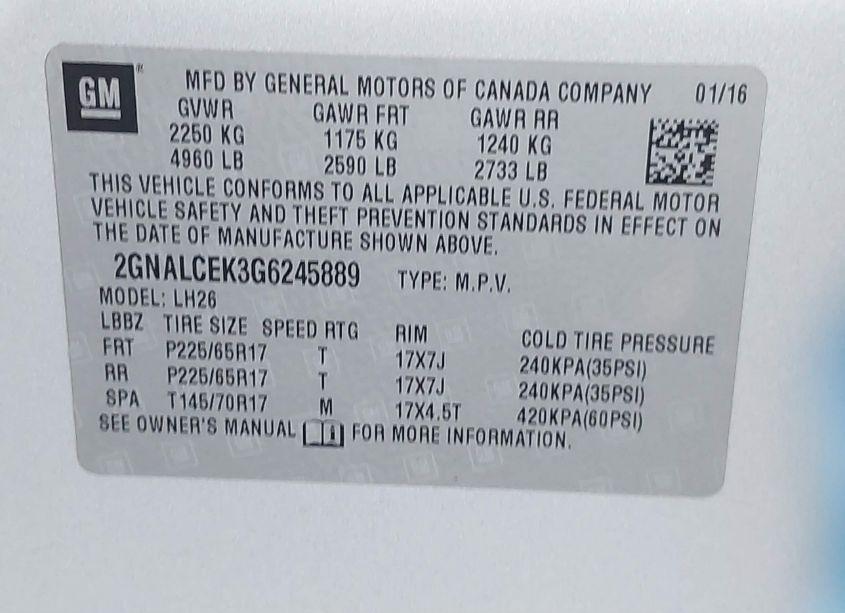 Photo 9 of 2016 Chevrolet Equinox LT (VIN 2GNALCEK3G6245889)