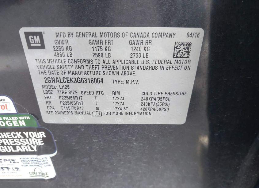 Photo 9 of 2016 Chevrolet Equinox LT (VIN 2GNALCEK3G6318064)