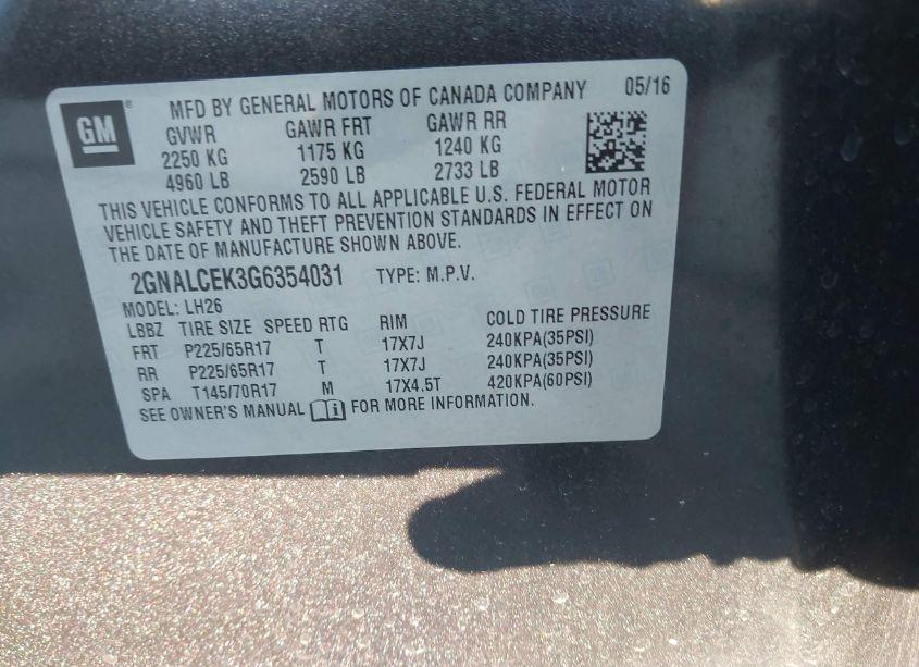 Photo 9 of 2016 Chevrolet Equinox LT (VIN 2GNALCEK3G6354031)