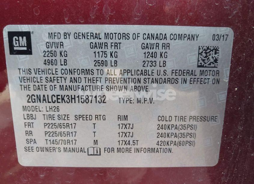 Photo 9 of 2017 Chevrolet Equinox LT (VIN 2GNALCEK3H1587132)