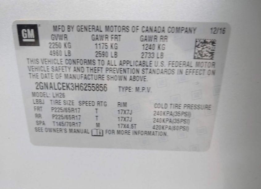 Photo 9 of 2017 Chevrolet Equinox LT (VIN 2GNALCEK3H6255856)