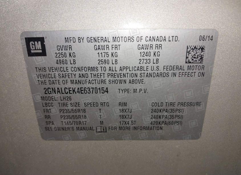 Photo 9 of 2014 Chevrolet Equinox 2LT (VIN 2GNALCEK4E6370154)