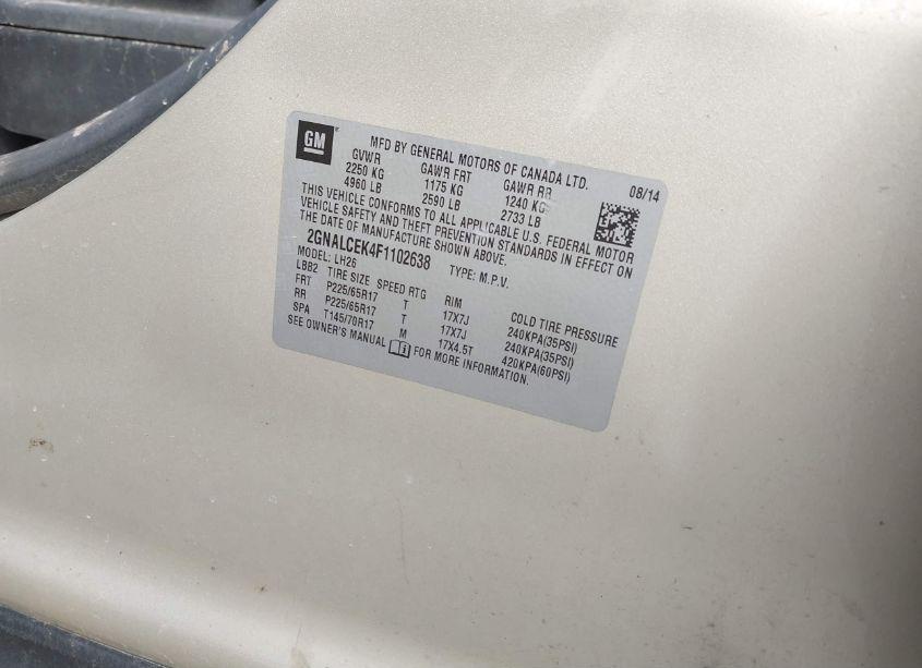 Photo 9 of 2015 Chevrolet Equinox 2LT (VIN 2GNALCEK4F1102638)