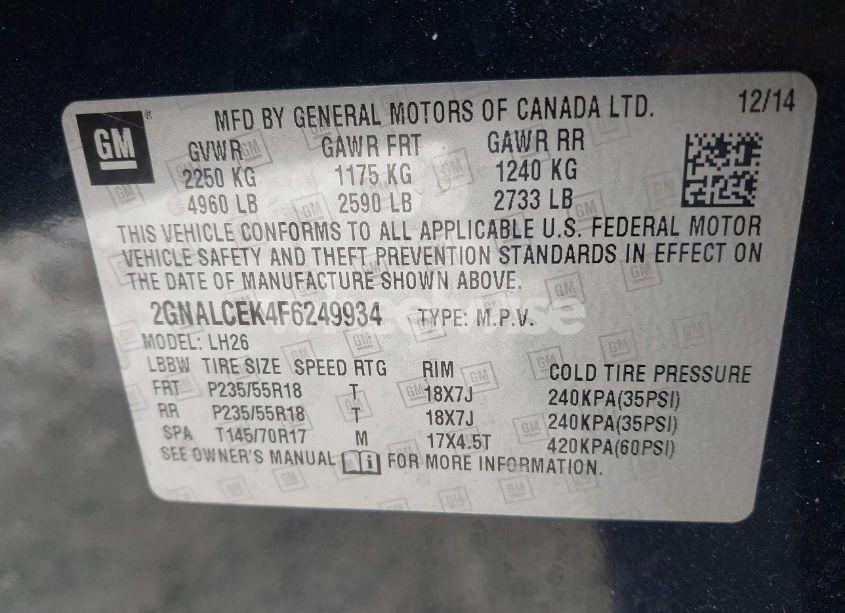 Photo 9 of 2015 Chevrolet Equinox 2LT (VIN 2GNALCEK4F6249934)